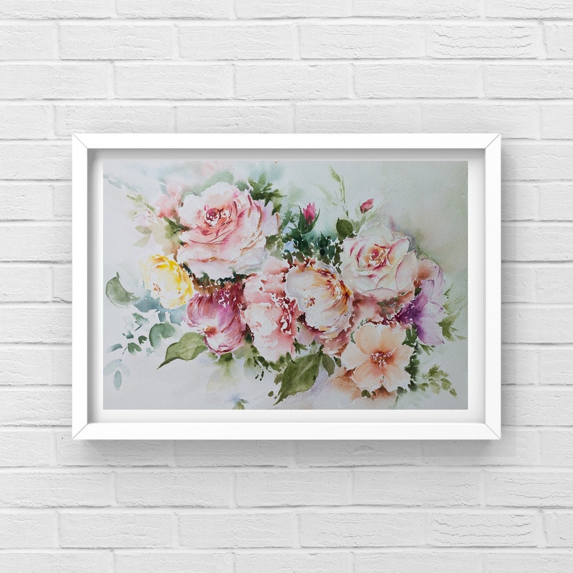 オリジナルバラの水彩画、花のアートワーク 11x15インチ - Etsy 日本