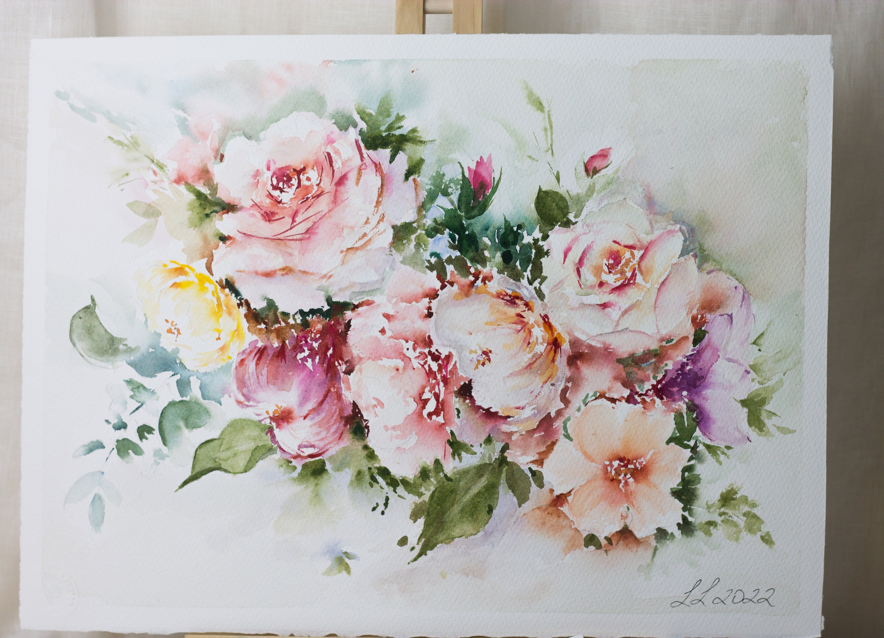 オリジナルバラの水彩画、花のアートワーク 11x15インチ - Etsy 日本