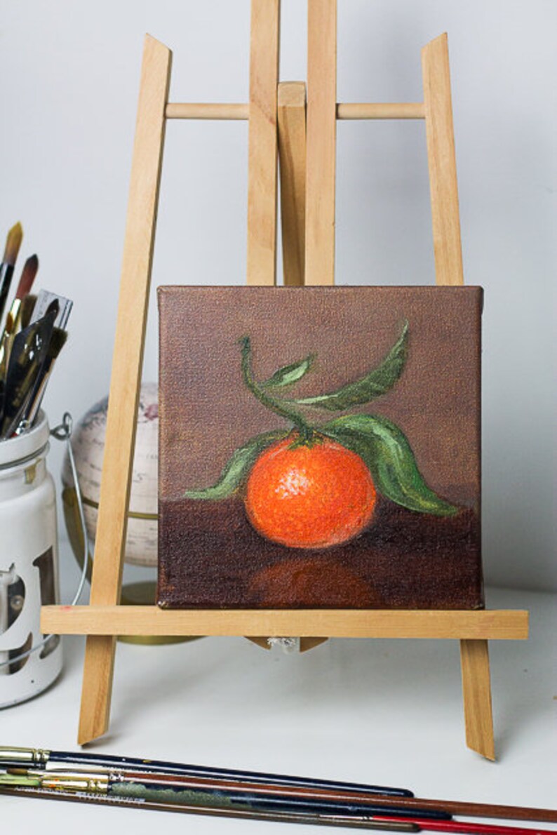 Small Original Oil Painting Mandarin 5.9x5.9 Clementine Oil Painting