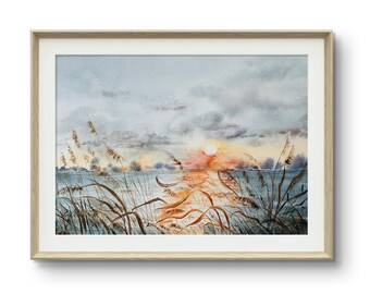 夕日のオリジナル水彩画、手描き水彩画、フレームなし - Etsy 日本