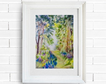 Original watercolor painting, Sunny forest 11"x15", Original watercolor landscape, watercolor trees painting, home decor, wall art, gifts