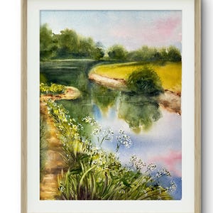 オリジナル水彩画「サイレント リバー」11"x15"、オリジナル水彩風景画、絵画の反射、パーソナライズされたギフト、ウォール アート