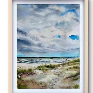 Dipinto ad acquerello originale Nuvole di mare 12"x16" Opera d'arte di paesaggio marino, acquerello costiero, paesaggio marino ad acquerello, pronto per la spedizione