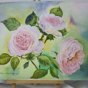 Rose 12"x16" Dipinto ad acquerello originale Opera d'arte ad acquerello originale Regalo di nozze Fiori da parete Arte fatta a mano Arte del soggiorno
