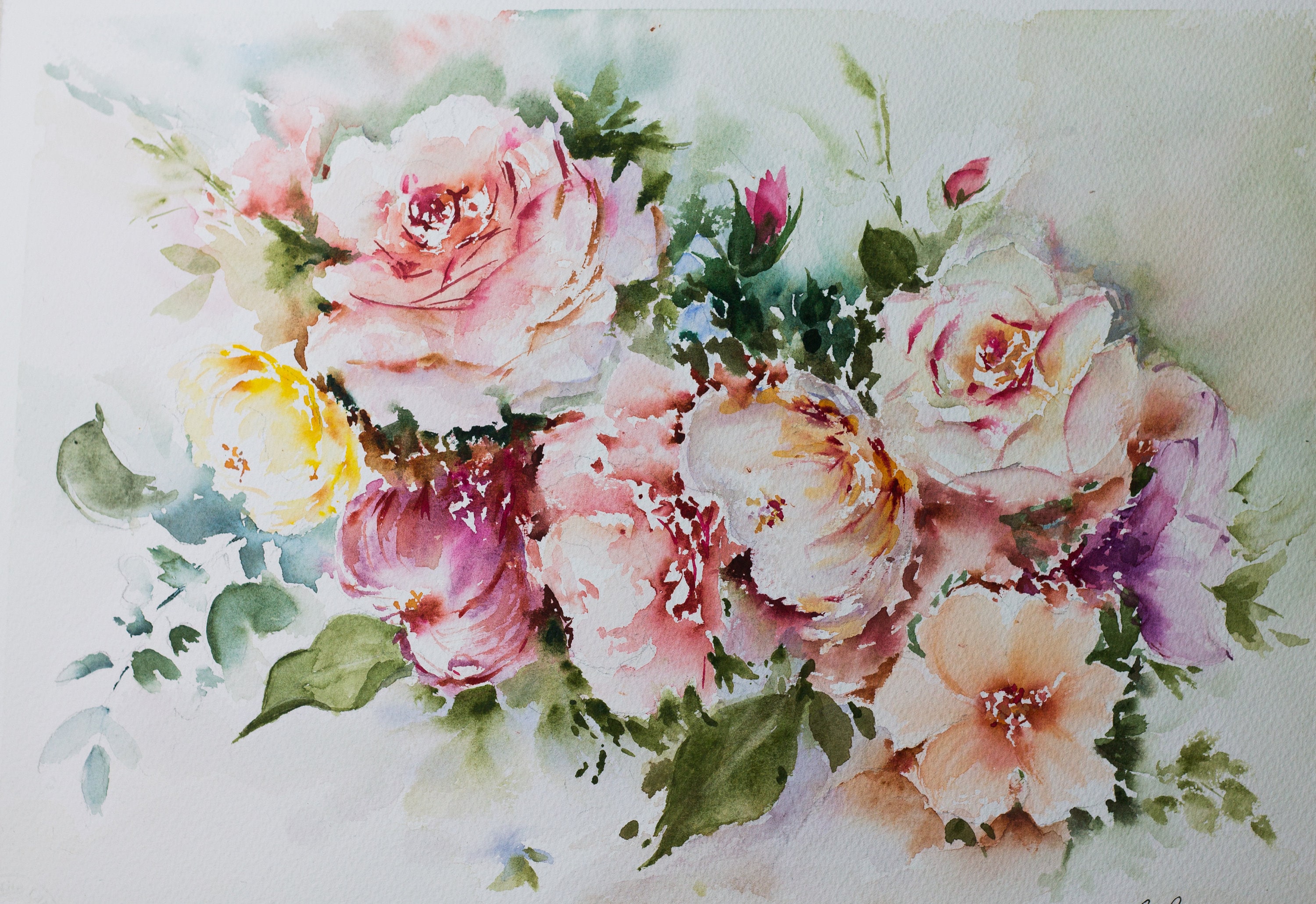 オリジナルバラの水彩画、花のアートワーク 11x15インチ - Etsy 日本