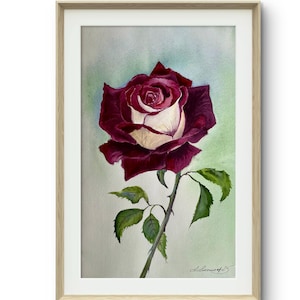 Ritratto originale dipinto Bordo Rose 10"x16", fiori su commissione, disegno di rose, regalo di fiori per matrimonio, regalo per la festa della mamma, regalo per lei