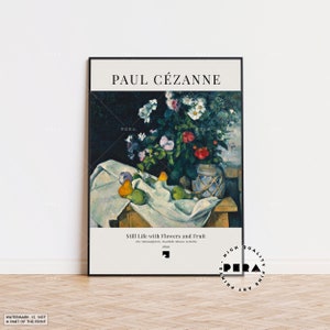 Paul Cézanne, Still Life with Flowers and Fruit, Famous Painting, French Artist Print, Oil Painting, Landscape Wall Art, Home Décor Wall Art
