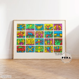 Lámina de Keith Haring, Retrospectiva 1989, Póster de Keith Haring, Lámina de arte pop, Póster retro, Arte de Keith Haring, Keith Haring acróbata, Decoración de pared