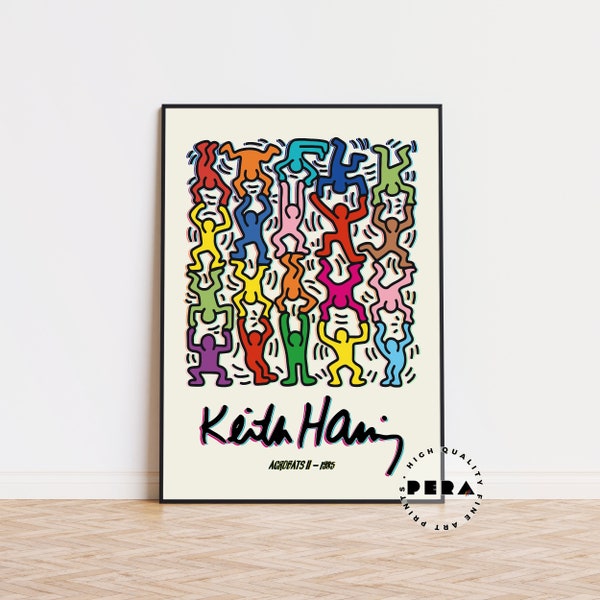 Poster di Keith Haring Acrobats 1985, Poster di Keith Haring, Pop Art, Stampa artistica di Keith Haring, Stampa d'arte contemporanea, Decorazione della parete, Oggettistica per la casa