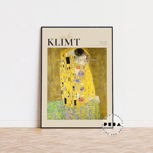 Gustav Klimt Print, The Kiss Poster, Cartel de exposición, Póster vintage, Pintura famosa, Póster de la galería de arte, Arte de flores, Ideas de regalo