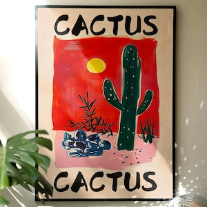 Kaktus Poster, Wohnzimmerdekor, Preppy Print, Dopamin-Dekor, Kitsch Ästhetische Kunst, Sommer Poster, Psychedelische Wandkunst, Orange Wandkunst
