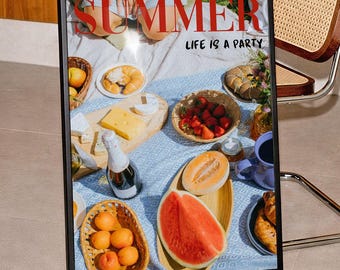 Retro Summer Picnic Food Art Print, Kitchen Wall Decor (Digital Download)