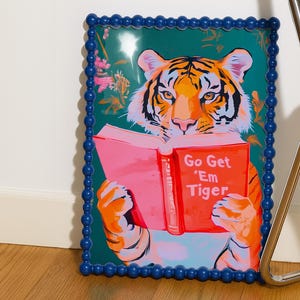 Tiger Reading Book Art Print: Maximalist Animal Poster (Digital Download)