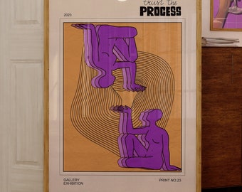 Trust The Process Poster, Retro Psychedelic Figure, Abstract Human Composition, Motivational Message