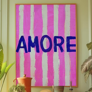 Typography Poster, Pink Wall Art, Stripe Print, Kitchen Wall Decor, Psychedelic Art, Dopamine Decor, Eclectic Wall Art, Maximalist Poster