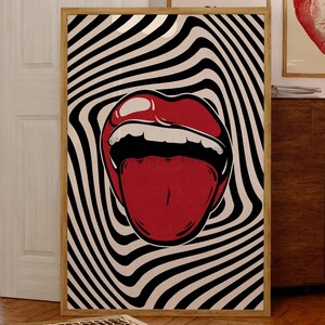 Retro Tongue Poster, 70s Psychedelic Lips, Bold Rock Graphic, Vintage Statement Piece, Iconic Visual