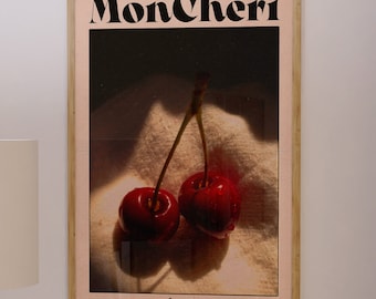 Cherry Poster, Retro Still Life, Vintage Editorial Style, Minimal