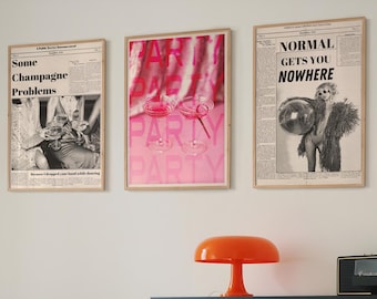 70s Retro Wall Art Print Set: Disco, Newspaper, Psychedelic (Digital Download)