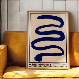 Cartel de Serpentes, Cartel de los años 70, Arte de pared azul, Decoración de sala de estar, Impresión de arte de moda, Cartel psicodélico, Impresión retro, Arte trippy, Impresión de serpiente