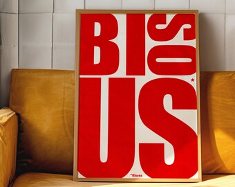 Affiche bisous, impression typographie, affiche française, impression tendance, affiche psychédélique, impression esthétique, affiche vintage, art trippy, art mural rouge