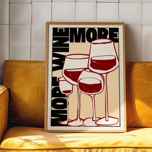 Cartel de vino, cartel de los años 70, arte de pared roja, arte de pared de moda, impresión de pared de bar, cartel psicodélico, decoración de pared de cocina, impresión retro, más impresión de vino