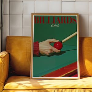 Billards Club Print, Arte de pared roja, Impresión de los años 70, Cartel de moda, Cartel retro, Arte de pared psicodélico, Impresión retro, Cartel trippy, Impresión estética