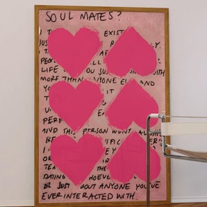 Póster de amor, impresión retro, póster de los años 70, arte de pared rosa, arte psicodélico, póster estético, póster de almas gemelas, póster de carta de amor, póster de moda