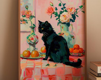 Black Cat Art Print: Trendy Maximalist Home Decor (Digital Download)