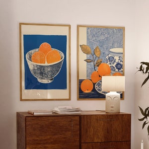 Retro Orange & Blue Kitchen Print Set: 70s Psychedelic Wall Art (Digital Download)