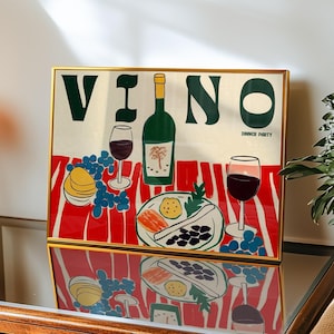 Plakat Verano, Czerwona sztuka ścienna, Dekoracja dopaminowa, Sztuka ścienna do kuchni, Dekoracja letniego domu, Wydruk retro, Wydruk obiadowy, Plakat Vino, Dekoracja jadalni