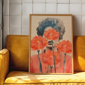 Cartel retro de los años 70, arte de pared naranja, decoración de moda, impresión estética kitsch, cartel vintage, arte de pared psicodélico, impresión preppy, decoración de dopamina