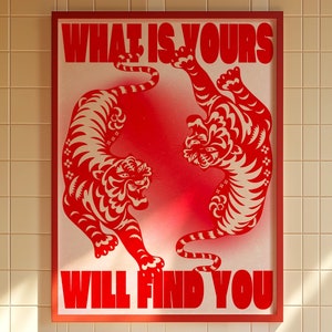 Affirmation Poster, Red Wall Art, Trendy Wall Art, Tiger Poster, Vintage Wall Art, Psychedelic Wall Art, Y2K Apartment Poster, Aesthetic Wall Art, Dopamine Decor, Trippy Art Print, 70s Art Print, Retro Wall Art, Bedroom Wall Decor, Preppy Poster