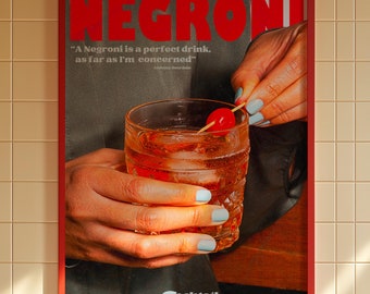 Negroni Cocktail Print: Vintage Bar Cart Poster (Digital Download)
