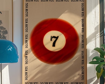 Lucky Number 7 Pool Ball Print: Retro Billiards Poster