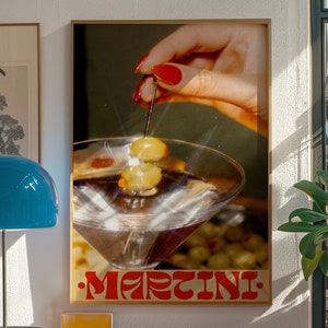 Martini-poster, retro wanddecoratie, poster jaren 70 sfeer, rode muur kunst, barwagen print, wanddecoratie keuken, trippy poster, psychedelische kunst aan de muur