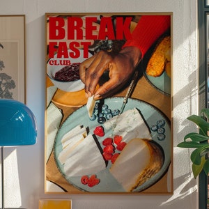 Breakfast Club-poster, rode muurkunst, retro wanddecoratie, vintage poster, trendy kunstprint, keuken wanddecoratie, trippy poster, preppy print