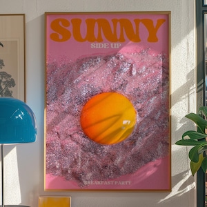 Breakfast Club-poster, poster ei, retro wanddecoratie, vintage poster, roze muurkunst, keuken wanddecoratie, trippy kunstposter, preppy print