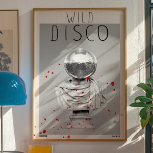Póster de fiesta, arte de los años 70, arte de pared negro, impresión de bola de discoteca, póster psicodélico, póster vintage, arte psicodélico, póster retro, arte de pared psicodélico