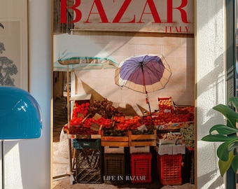 Bazar Italy Poster: Kitchen Wall Art, Red Market Scene