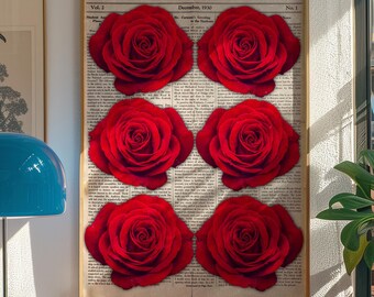 Red Rose Newspaper Poster: Retro Vogue Room Decor - Etsy