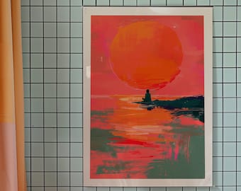 Orange Sunset Art Print: Eclectic Kitsch Wall Decor