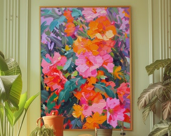 70s Retro Flower Print: Orange Kitsch Wall Art (Digital Download)