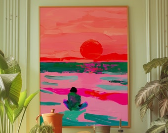 Sunset Beach Poster: 70s Retro Psychedelic Wall Art (Digital Download)