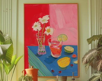 Red Cocktail Still Life Art Print: Retro Kitchen Wall Decor (Digital Download)