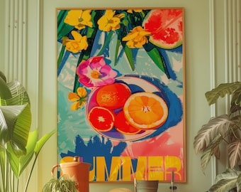 70s Summer Fruit Poster, Retro Kitchen Print (Digital Download)