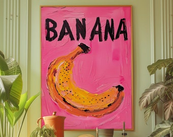 Banana Poster: Pink Psychedelic Kitchen Wall Art (digital Download