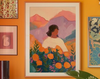 70s Retro Orange Grove Art Print: Eclectic Kitchen Wall Decor