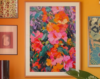 Floral Wall Art Print: Orange Kitsch Decor