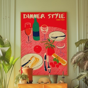 70s Retro Line Art Poster: Kitchen Dining Decor (Digital Download)