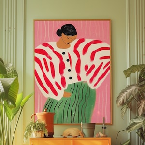 Cartel de arte de línea roja, impresión de pared de los años 70, arte de pared roja, impresión de moda, cartel de mujer, arte psicodélico, impresión retro, arte de pared trippy, cartel de muy buen gusto